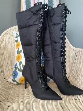 NEW!  INC International Concepts Black Lace-Up Knee-High Stiletto Boots